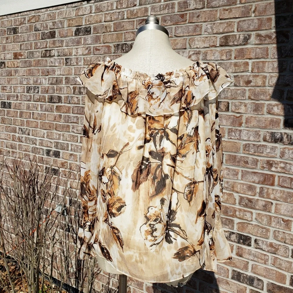 EUC ST. JOHN Silk Pleated Layer Top Brown/Cream 8 - Picture 5 of 7
